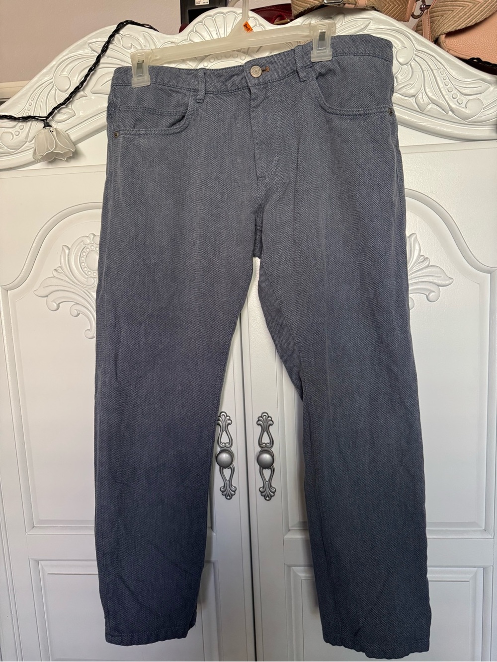 Massimo Dutti Textured Gray Pants with Branded Button